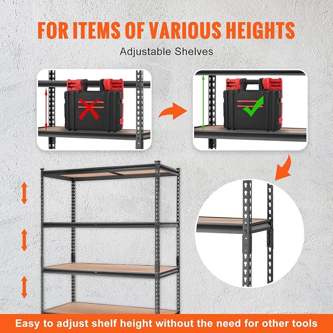 VEVOR Storage Shelves 5-Tier Adjustable 2000 lbs 48"x24"x72" Shelving Unit | Heavy Duty Garage Storage Metal Utility Rack Shelf for Kitchen, Pantry, Basement, Bathroom, Laundry, Living Room, Warehouse