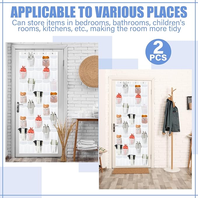 Windyun 2 Pcs 40 Pocket Over The Door Shoe Organizer Large Breathable Mesh Hanging Shoe Rack for Closet Space Saving Shoes Storage Holder Hanger for Dorm Room Bathroom Bedroom Entryway (White)