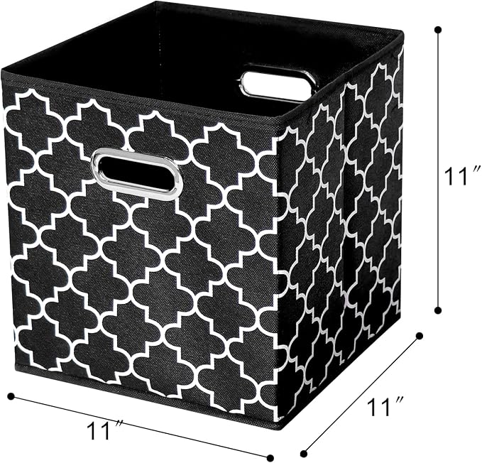 Fabric storage bins Cubes, Fabric Cube Organizer with Handle, Foldable Cube Bins for Cloth or Accessary Storage, 11x11x11 set of 6,Black Light