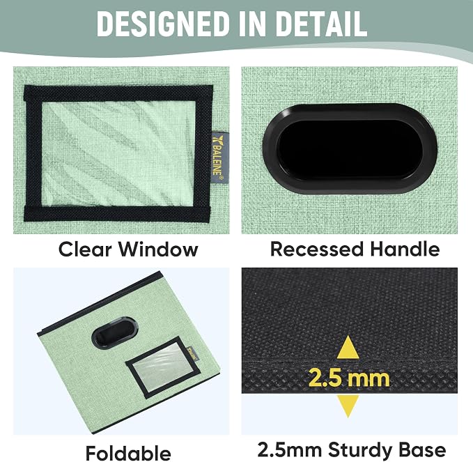 BALEINE File Organizer Box with Lid, Collapsible File Folder Organizer with Plastic Slide, Filing Box for Office Home Document Organizer Storage (Green, 2PK)