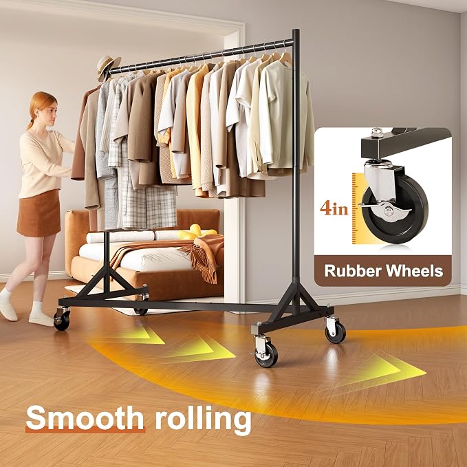 HOKEEPER Z Base Clothes Rack Hold 500LBS Height Adjustable Black | Portable Z Rack, Commercial Heavy Duty Clothing Rack Rolling Garment Rack 24"D*63"W*71"H, Easy to Assemble, 5 Years Service