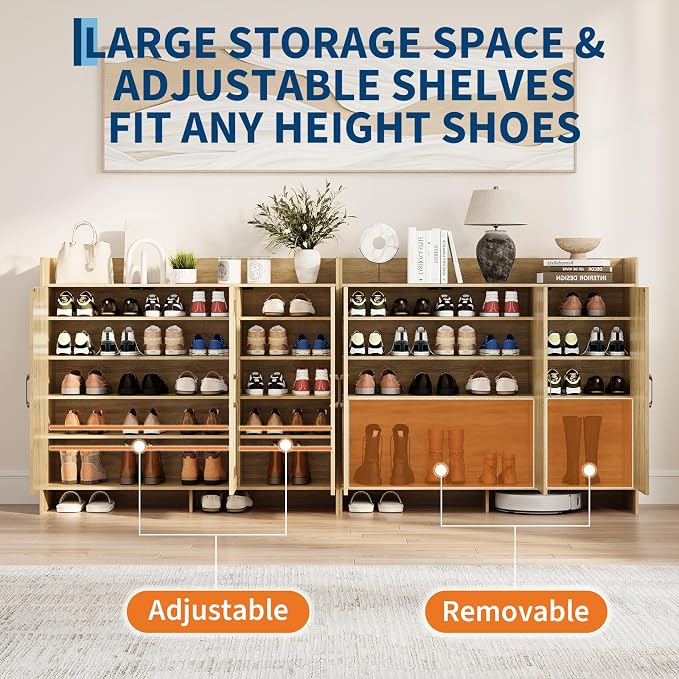 Garvee Shoe Cabinet Storage for Entryway, Rattan Shoe Rack with 3 Doors | Farmhouse Boho Wood Shoe Organizer Cabinet for Entrance Hallway Living Room Foyer