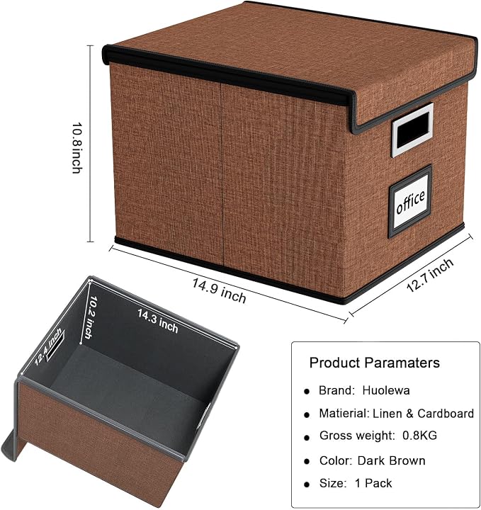 Upgrade Portable File Organizer Box with Lid,Large Linen Hanging Office Document Storage Box with Lid,Collapsible Filing&Storage Box for Office/Decor/Home-14.9x12.7x10.8in,1pk-without folders | File Box with Plastic Slides for Document Storage, Filing ...