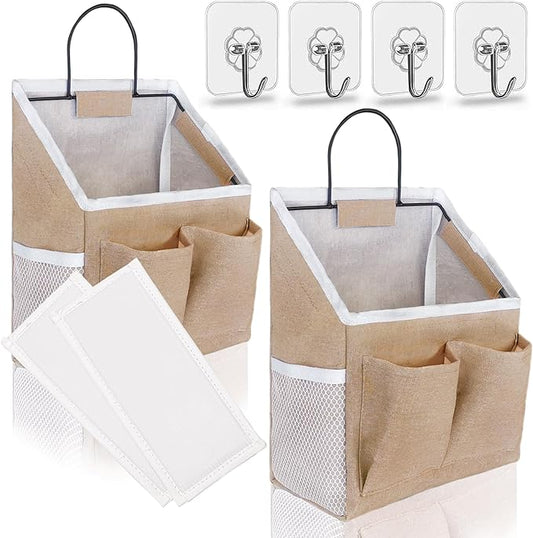 Kanrichu 2pcs Wall Hanging Baskets for Organizing, Wall Hanging Storage Bag as Over the Door Organizer, Wall File Organizer, Rv Storage and Organization. For Bedroom, Office, Camper (Khaki-Upgraded)