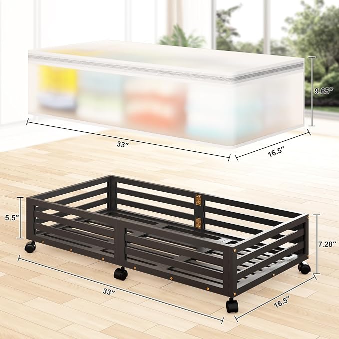 Under Bed Storage with Wheels, 2 Pack Bamboo Drawers for Shoes and Clothes | Fitted dustproof bags, stackable design, smooth pullout access for bedding, blankets, toys and seasonal essentials