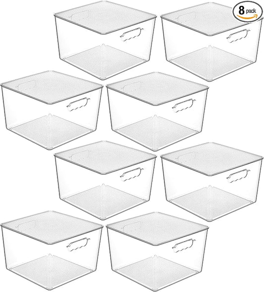 Vtopmart 8 Pack Extra Large Clear Stackable Storage Bins with Lids, 11inch Organizer Bins with Handle for Onions and Potatoes, Plastic Containers for Pantry, Freezer, Kitchen, Closet Organization