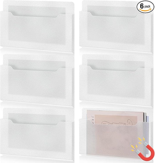 6 Pcs Magnetic Wall File Organizer Magnetic Wall File Holder Refrigerator Magazine Holder for Mail Letters Paper(Clear,Horizontal-large)