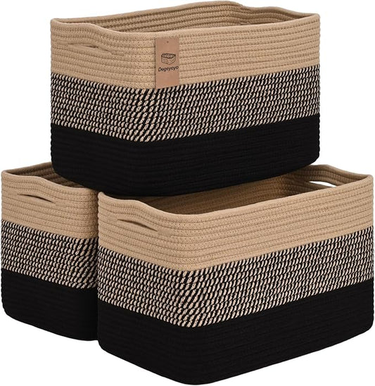 Baskets for Organizing, Storage Baskets, 3 Pack Baskets for Shelfves, 15"×10"×9" Woven Basket, toy storage bins, bins for organization