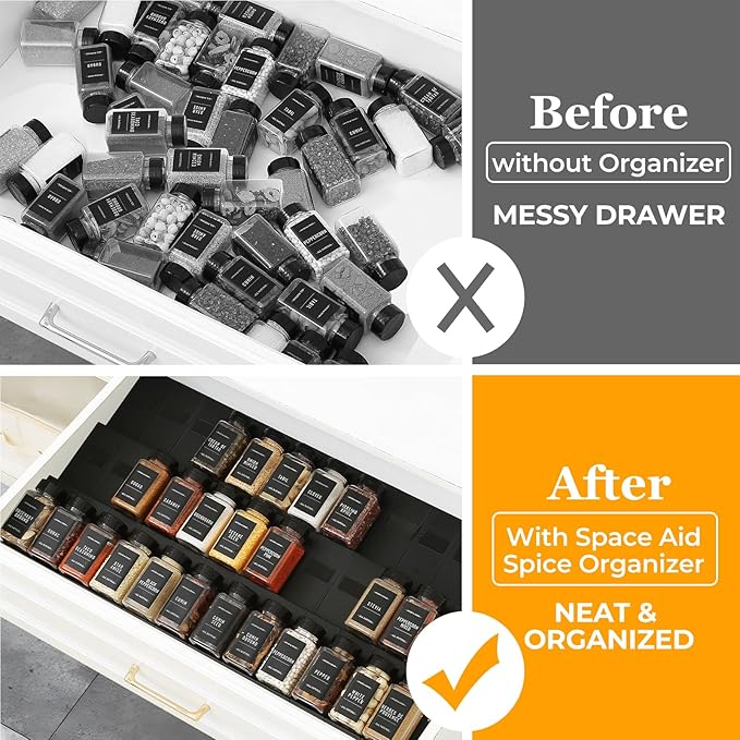 Famhap Spice Drawer Organizer Expandable 48 PCS, Fits 2"-96" Wide Drawer