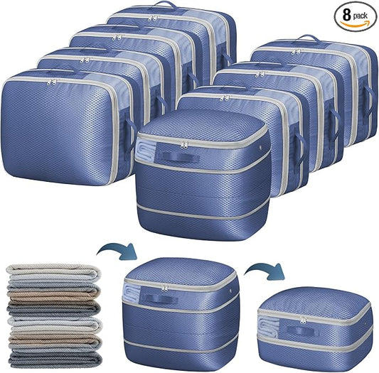 DIMJ Compression Storage Bags 8 Pack - Blanket Storage Bags with Window Zipper, Ultra Space Saving Self Compression Organizer for Puffer Jacket, Bedding, Lightweight Comforter Duvet, Sweater, Sheet