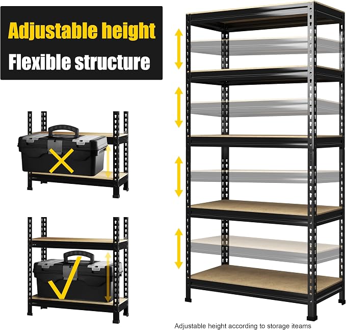PrimeZone Garage Storage Shelves, 5 Tier Adjustable Metal Shelving | 31.5"W x 16"D x 63"H, Power-Coated Heavy Duty Steel Frame, Detachable, Freestanding Shelf for Kitchen, Pantry, Basement