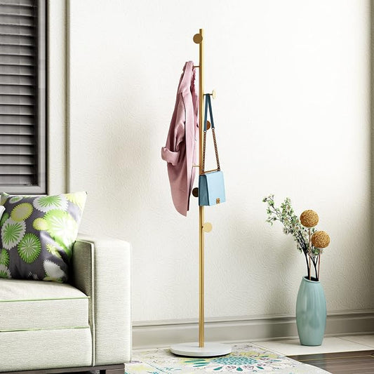Gold Coat Racks with 7 Hooks, Branches Coat Tree Entryway, Freestanding | Modern Hat Rack, Easy to Assemble, Heavy Stable Marble Base