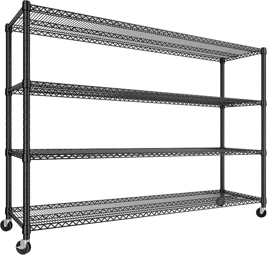 REIBII 60"W 4-Tier Storage Shelves with Wheels, 2399 lbs for Garage Kitchen | Heavy duty metal shelving, 18''D x 65.5''H, Adjustable, Lockable wheels, Tool-free assembly, For pantry basement commercial