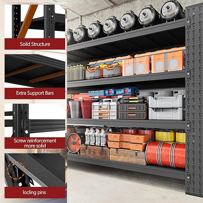 RAVIGIN 9000LBS Storage Shelves, 75" W Garage Shelving Heavy Duty Metal Adjustable Garage Shelves, Shelving Units Industrial Shelving for Warehouse, 75" W x 24" D x 70" H, Black