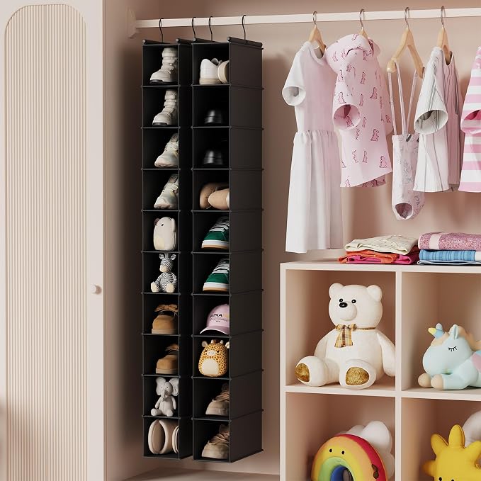 MAX Houser 2 Pack 10 Tier Foldable Hanging Shoe Organizer, Hanging Shoe Storage Shelf, Black