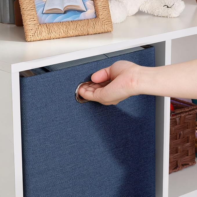 Posprica 13x13x13 Storage Cube Basket Bins, Set of 4, Army Blue | Storage Cube Bins 13x13,Foldable, For Closet Organizer Shelf Cabinet Bookcase, Thick Fabric Drawer