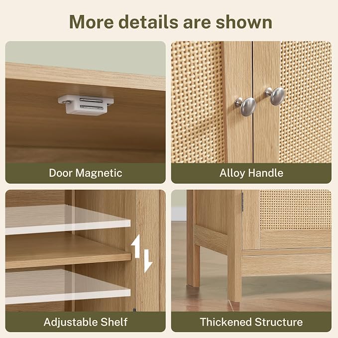 Iwell Storage Cabinet, Rattan Cabinet with Adjustable Shelf, for Living Room, Entryway, Kitchen, Home Office, Nature