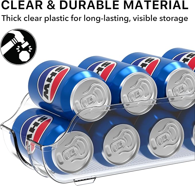 Simple Houseware Soda Can Organizer Dispenser Refrigerator/Pantry, Set of 2 | Clear