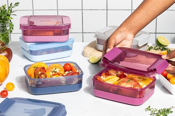 Ello 3.7 Cup Plastic Meal Prep Containers, 10 Pc, 5 Pack, Elderberry | Set of 5 leakproof BPA-free plastic meal prep containers. Microwave & dishwasher safe. Ideal for food storage & leftovers