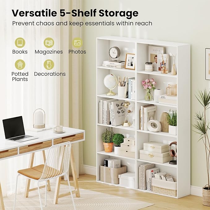 Giantex 5-Tier Bookshelf, Freestanding Bookcase with 5 Open Shelf, Modern Display Shelf, Storage Organizer for Living Room Bedroom Home Office