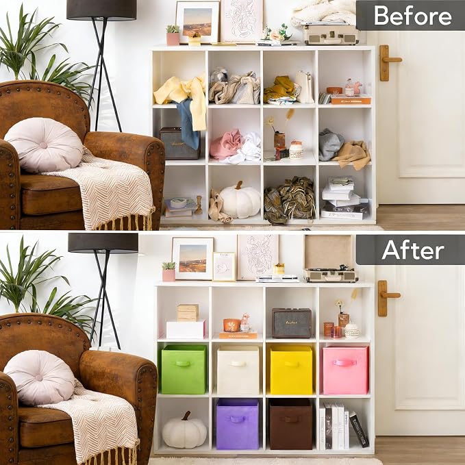 Pumtus 9 Pack Cube Storage Bins, 11 Inch Collapsible Fabric Storage Baskets, Multi Colored Storage Cubes with Handles, Foldable Cube Drawer for Home, Closet, Shelves, Toys Organization