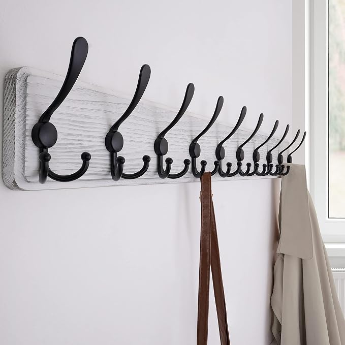 SKOLOO Rustic Large Wall Mounted Coat Rack-38.6'' Long Coat Rack for Wall, Pine Solid Wood Coat Rack Hook, Farmhouse Coat Hanger Wall Mount for Hanging Jacket Coat Hat, Pack of 2