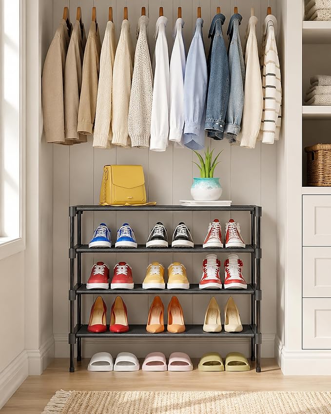 Kitsure Shoe Rack - Non-Woven Shoe Rack Shelf, Shoe Organizer for Closet, Entryway, Garage & Corridor, Stackable Shoe Shelves, X-Large, Black | Shoe Organizer for Closet, Entryway, Garage, Stackable Shoe Shelves, college dorm&apartment essentials