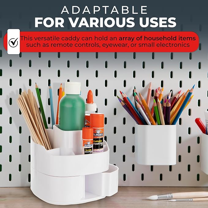 Masirs 360° Rotating Makeup Organizer – Small Acrylic Cosmetic Storage Caddy, 5 Compartments, Mini Lazy Susan for Vanity, Bathroom, Skincare, Brushes & Lipsticks, Square White