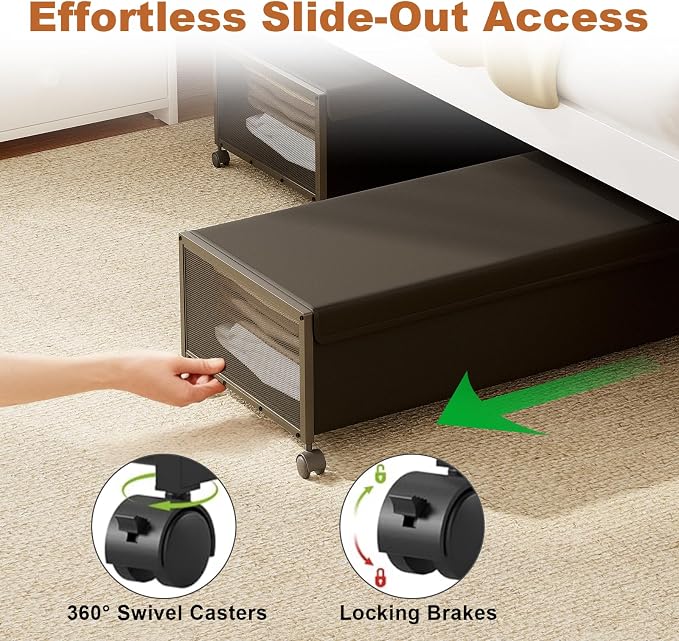 2 Pack Under the Bed Storage Containers,10 inch Height Under Bed Shoe Storage,31inch Long Underbed Storage with Wheels,Large Rolling under bed Clothes Storage Drawers with Lid for Dorm Tall ,Black