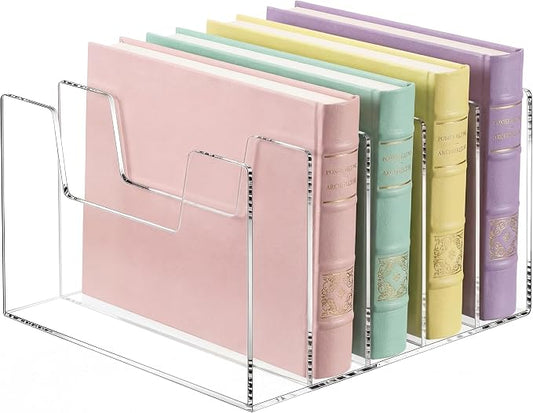 5 Section Clear Acrylic Desktop File Organizer Vertical File Sorter 4mm Thick, Large Capacity Upright Magazine Organizer, Book Paper, Notebooks, Envelopes, Mail Holder