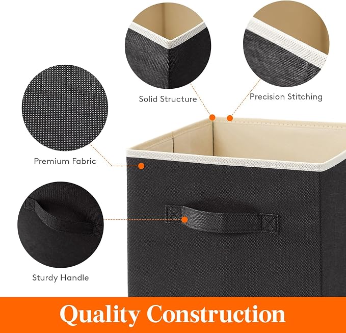 Lifewit Storage Cubes, Foldable Decorative Fabric Storage Baskets for Organizing Home Organizers with Handles for Shelves, Closet, 13 Inch Bins, 36L Black, 12 Packs