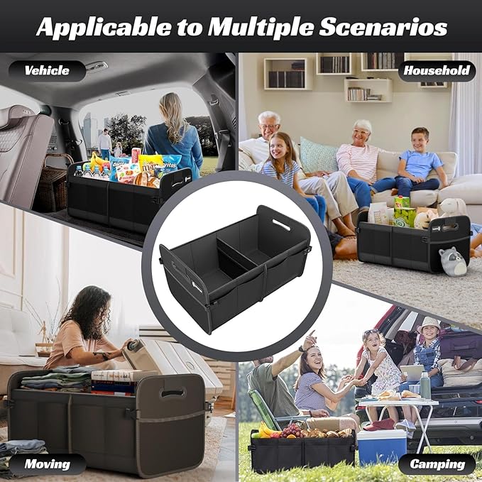 Sposuit Trunk Organizer for Car - 80L Collapsible Sturdy Car Storage, Black | 11 Pockets & Reinforced Handles, Large Capacity, SUV Trunk Organizers for Grocery Cargo, Non-Slip Bottom