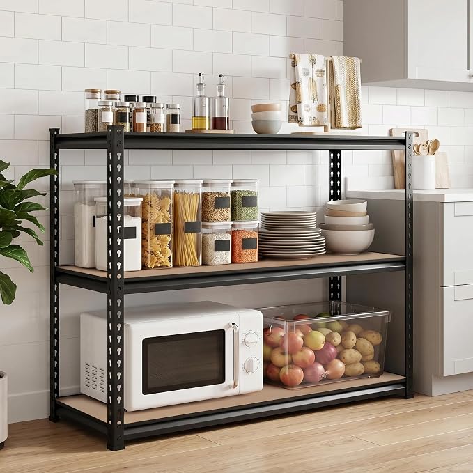 Garvee 3-Tier Storage Shelving Unit, 60" W x 18" D x 36" H, 1500 lbs Load | Carbon Steel Utility Shelves, Adjustable Metal Freestanding Garage Shelf for Pantry, Basement, Warehouse, Heavy Duty