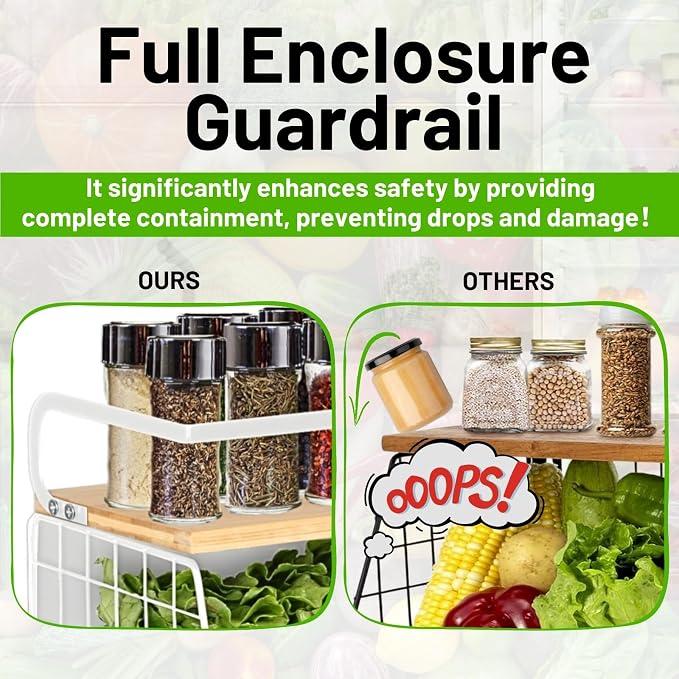 Magnetic Fridge Shelf with Wood Lid, Fruit Potato Onion Storage Bins, Pantry Organizers, Large Container Spice Rack for Refrigerator, Kitchen Counter, Cabinet (1, White)