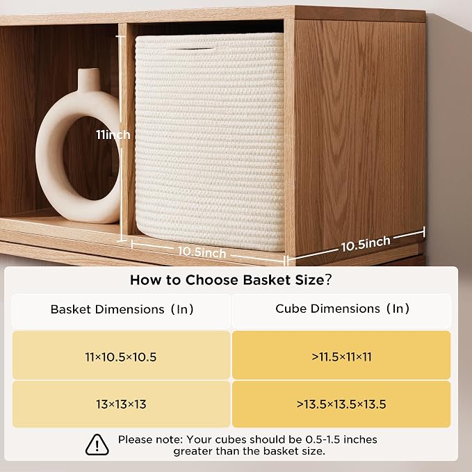 joybest 11inch Cube Storage Bins, Cotton Rope Woven Organizer Basket | Set of 4 Cube Bin Square Shelves Organizer Closet Storage, Nursery, Toy Organization, Beige