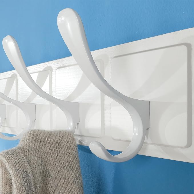 SKOLOO Coat Rack Wall Mount - Scandi-Style Wooden Carved-Block Coat Hook,Pack of 2, Wall Coat Hanger with 6 Hooks for Hanging Coats, Hats, Clothing, Scarfs, White