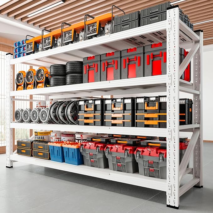 RAVIGIN 5000LBS Storage Shelves,60" W Garage Shelving Heavy Duty Metal Adjustable Garage Shelves, Shelving Units Industrial Shelving for Warehouse,60" W x 24" D x 70" H,White