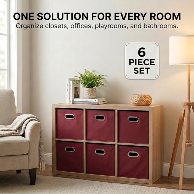 Household Essentials Fabric Storage Bins 6 Piece Set, Burgundy