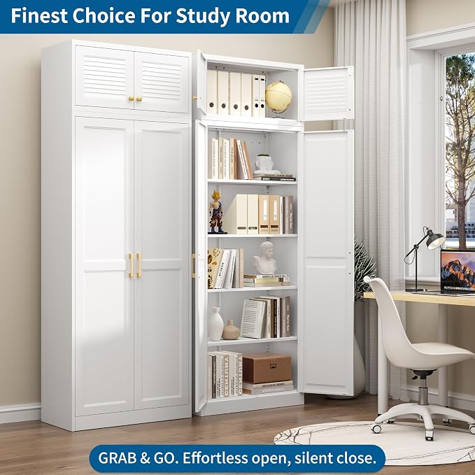 86" Tall Metal Kitchen Pantry Storage Cabinet with Adjustable Shelves | Extra Large Heavy Duty Steel Storage Cabinet for Kitchen, Garage, Living Room, White (2 Packages)