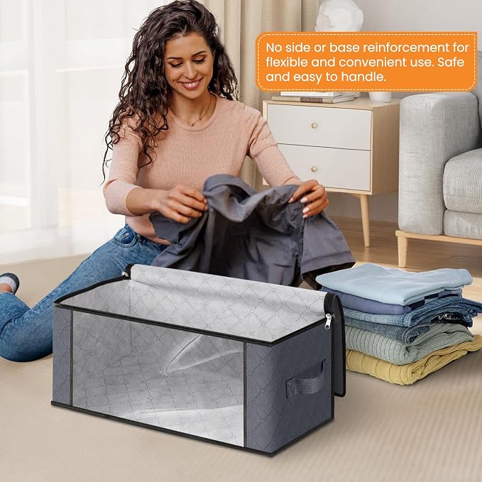 Fab totes 35L Closet Organizers and Storage, Foldable Under Bed Storage Containers, Storage bags for Organizing Bedroom, Closet, Clothing,Organization with Handle (8 Pack,Grey)