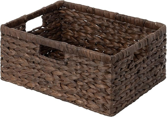StorageWorks Large Storage Baskets for Shelves, Wicker Shelf Baskets for Organizing, Water Hyacinth Basket with Handles, Decorative Storage Basket for Toy, Pantry Organizers