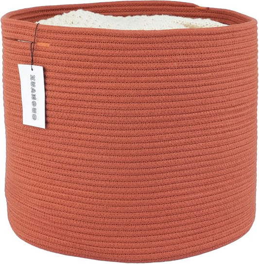 XUANGUO Cotton Rope Basket For Girls Boys Kids 16”X14” rustic | Baby Laundry Baskets, Blanket Basket, Nursery Bin; Round Woven Basket Organizer for Toy Storage, Blankets, Shoes and Clothes