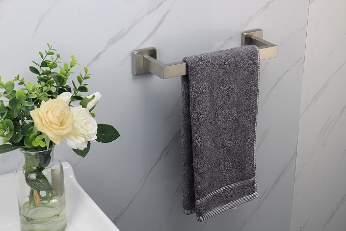 TocTen Bath Towel Rack - Square Base Thicken SUS304 Stainless Steel Towel Bar for Bathroom, Bathroom Accessories Towel Rod Heavy Duty Wall Mounted Towel Holder. (Brushed Nickel, 12)