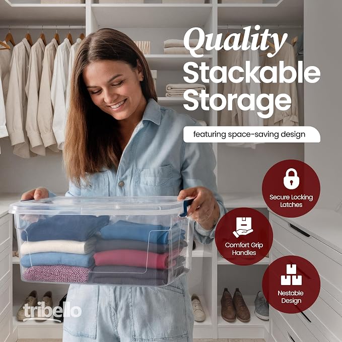 Plastic Storage Bins with Lids, Clear Stackable Storage Containers - 21 Qt