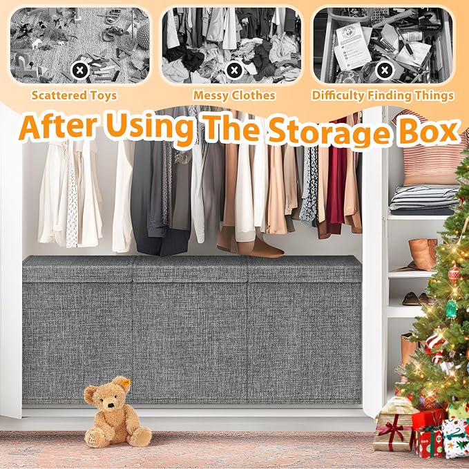 Rocamdo Large Toy Storage Box with Lid & Dividers, Kids Toy Chest, Gray | Toy Box for Boys, Girls, Nursery, Bedroom, Living Room, Playroom, 40X14X16 inches