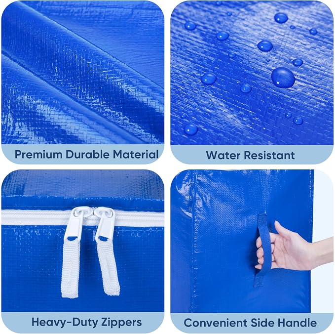 BALEINE 2-Pack Oversized Moving Bags with Reinforced Handles, Heavy-Duty Storage Tote for Clothes, Moving Supplies (Royal Blue, 2-Pack)
