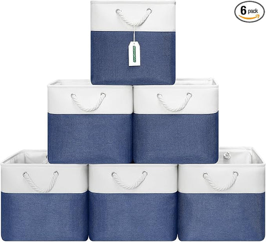 ECDYQXVU 13x13x13 Inch Storage Cube Bins Foldable Organizer Baskets 6 Pack | Soft Cotton Handles, Premium EVA Fabric, Hard Cardboard Bottom, Sturdy Metal Rim, Closet Shelf, Living Room, Bedroom, Laundry