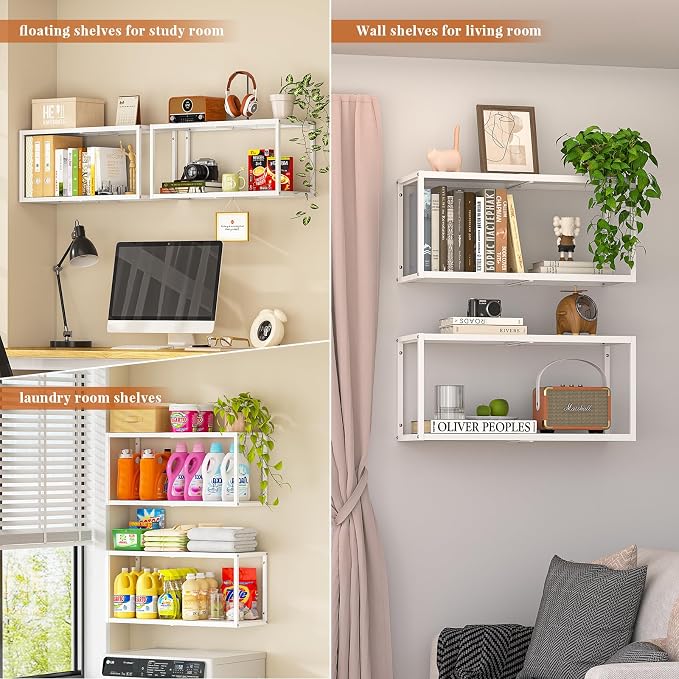 ThreeHio 2 Pack Expandable Garage Shelves Wall Mount, Heavy Duty Garage Wall Shelving, Hanging Storage Rack Metal Shelving for Garage Organization, Floating Shelves for Laundry bathroom Living Room