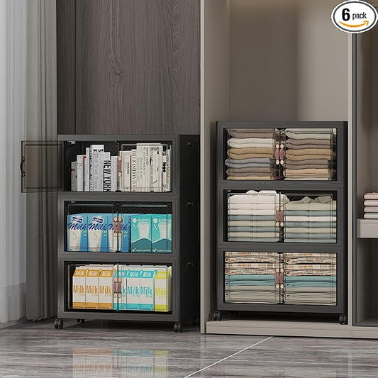 UAMFURI Stackable Storage Bins, 330QT Collapsible Drawers with 2 Lids | Large Capacity, Magnetic Door, Stack Lock, Rolling Wheels, Foldable Design, Organizers and Storage for Bedroom Dorm Garage