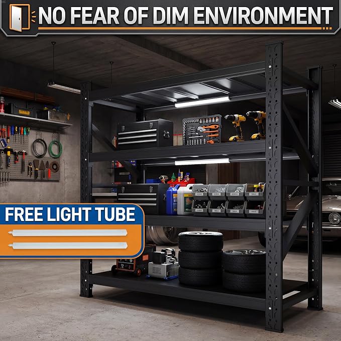 Heavy Duty 4-Tier Metal Garage Storage Shelving Unit | 5000 LBS Capacity, 69.6"H×59.8"W×23.6"D Rectangular Storage Rack for Garage, Warehouse & Basement